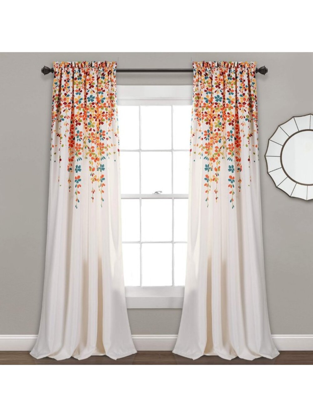 Charming Floral Light Filtering Window Curtain Panels, 52"W x 84"L, Turquoise
